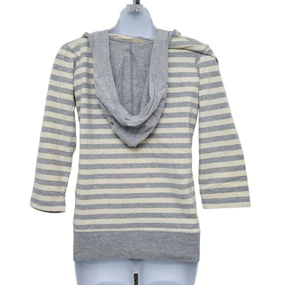 2/$20 Y2K Grey With Cream Colour Strips Top With Hoodie Size: Small - Picture 3 of 6